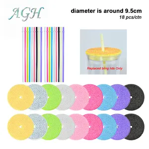 AGH [New Arrived] 18/36pcs Replaced Bling Screw Lids & Straw ONLY Matching for AGH 16oz/24oz Snow Globe Lava Drip Plastic Tumblers