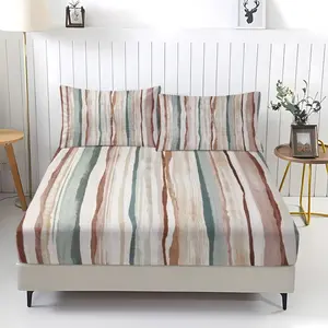 Striped pattern printed bedsheet, including 1 bedsheet and 2 pillowcases, anti slip dust cover suitable for bedrooms and guest rooms, suitable for personal use or gift giving
