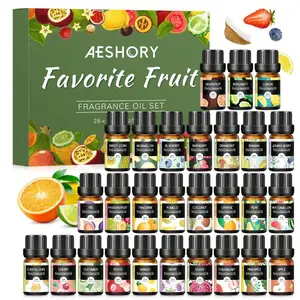 Set Of Fruity Essential Oils - Top 28 Fruit  Oil For Candle Making, Diffusers - Strawberry, Apple, Pineapple, Cucumber Melon, Cherry, Mango, Lemon, Aromatherapy Oils With Fruit Scents home floral fragrance