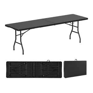COSTWAY - 8 ft Portable Folding Table 350 LBS Fold-in-Half Table with HDPE Tabletop-Black