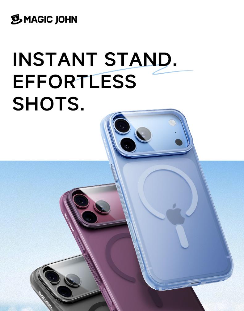 MAGIC JOHN Case for iPhone 17 Pro Max, Magnetic Case with Comfortable Non-Slip Grip, 180° Multi-Angle Camera Stand, MagSafe Compatible, Full Camera Lens & Camera Control Protection