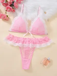 2 Piece Set Sexy Lace Mesh Bra and Panty Set, Exquisite Design for Women, Perfect for Lingerie Collection and Romantic Occasions, Fit