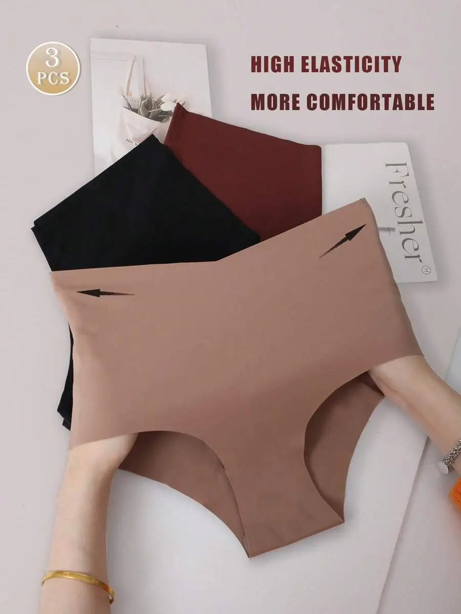 3pcs/Pack Women's Seamless High Waist Sexy Soft Breathable Silky Briefs