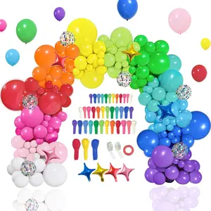 146-Piece Rainbow Balloon Arch Kit with 12 Multicolor Balloons, Star Foil Confetti Balloons for Birthday, Anniversary, Festival, and Carnival Decorations