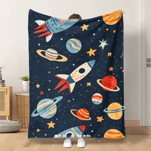 [Cozy Flannel Blanket] Soft & Warm Cozy Rocket & Space-Themed Flannel Blanket | Throw for Naps, Camping, Travel | Perfect Gift for Friends, Family, and Loved Ones