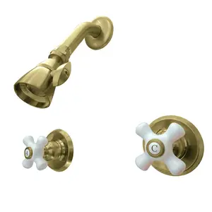 212 MAIN Victorian Wall-Mount Tub & Shower Faucet Set - Solid Brass with Brushed Finish, Cross Handles, Bathroom Fixture