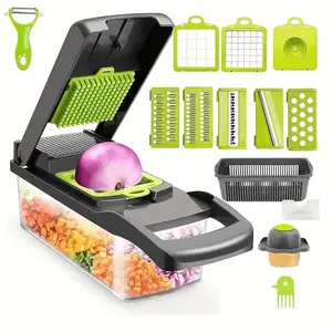 16-in-1 kitchen tool, used for preparing salads, fruits and vegetables, including a peeler, cutter, slicer, dicer and chopper, Vegetable Cutting Slicer, Kitchen Gadgets