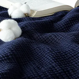 Muslin Throw Blanket 100% Cotton, 4 Layers Breathable and Lightweight Gauze Blankets with Fringes for Couch, Soft, Decorative, 50"x70", Navy Blue