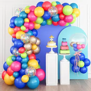 111 Piece Colorful Balloon Arch Garland Birthday Party Kit, Rainbow Mixed Balloons Multicolor Confetti Latex Balloons Hot Peacock Royal Blue Champagne Carnival