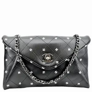 Pre-owned CHANEL Leather Crossbody Bags CC Envelope Printed Lambskin Chain Clutch Bag Black