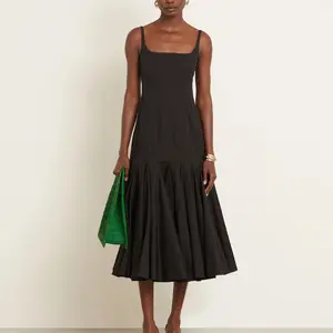 SuperNICE French suspender dress waist and thin temperament gentle wind simple pleated big skirt backless dress