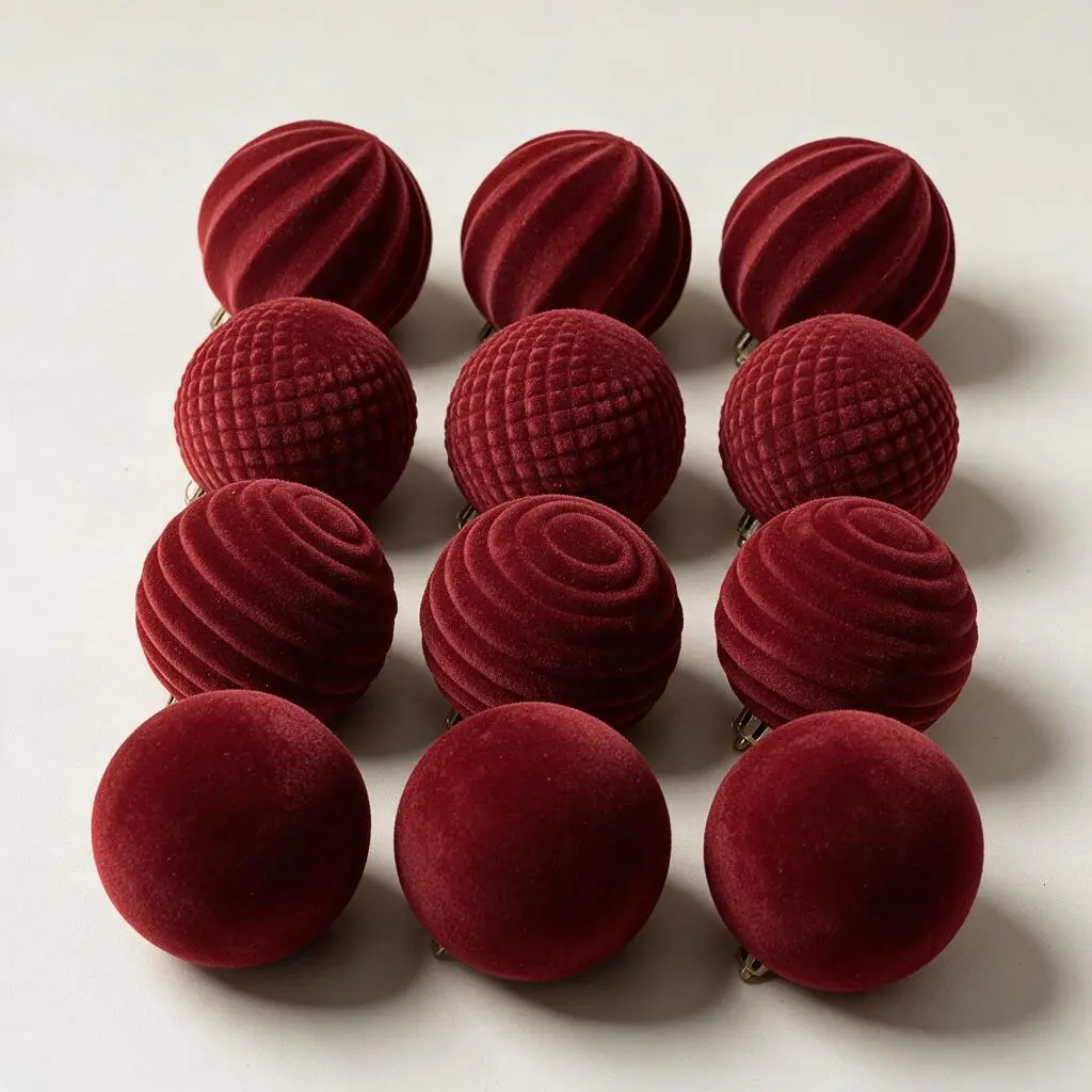 12-piece thick Christmas ball decoration set, retro wine red multi-textured velvet soft surface Christmas tree decoration, Soho style, available in dark green, royal blue, light camel, and coffee brown options yard decor ornaments