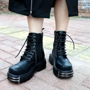 Metal Decor Short Boots, Zip Punk Ankle Boots, Platform Combat Shoes Women, Gothic Casual Shoes, High Top Sneakers, Men's Shoes, Unisex Short Boots