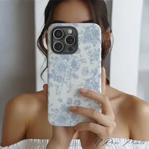 French Toile de Jouy iPhone Case: Blue Floral Suitable for IPhone17 11 12 13 14 15 16 Pro Max Air Plus