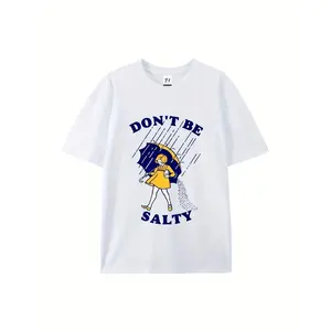 Women'S Funny "Don't Be Salty" Graphic T-Shirt - Bold Statement Tee in Red & Blue, Loose Fit Crew Neck Top for Everyday & Formal Outfits - Lightweight Summer & Spring Shirt for Women, Ladies T Shirts, Casual Wear, Playful Design, Easy Care, Statement Top