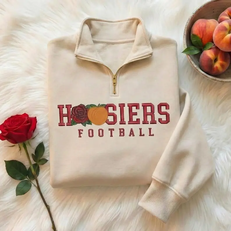 Embroidered Indiana Rose Bowl and Peach Bowl Champs Quarter zip Sweatshirt, Indiana Football Embroidery Sweater, Undefeated Hoosiers 25 26