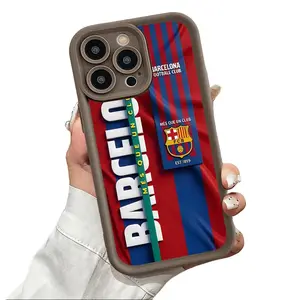 Cool Barcelona Football Jersey Pattern Phone Case for iPhone 17 16 15 14 Pro Max 13 12 11 XR XS Plus Air Slim Shockproof Anti Scratch TPU Protective Cover Stylish Soccer Fan Aesthetic Phone Accessory