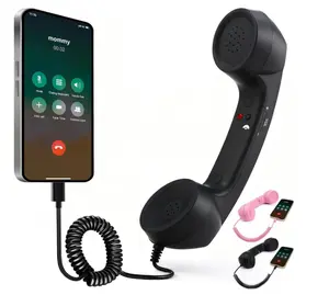 Retro Durable Wired Handheld Phone Handset - Audio Plug & Cord, Type-C Connector, Microphone & Speaker for iPhone/Android Devices, Noise-Reducing Call/Video Conference Accessory (Black)