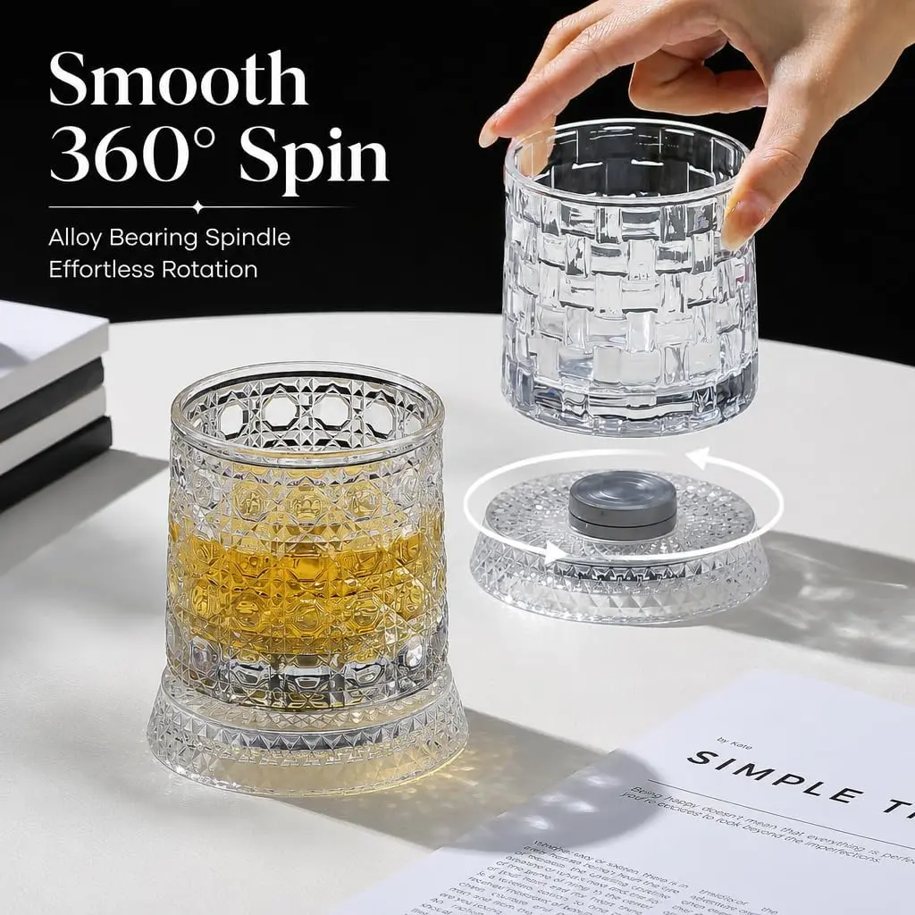 Luxury 360° Spinning Crystal Glass – Star-Cut Stress Relief Whiskey & Wine Glass, Elegant European Barware Gift，Rotating Glass Cup Spinning Glass Cup