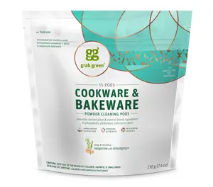 grab green Cookware & Bakeware Cleaner Pods, Tangerine with Lemongrass - Paraben-Free Sulfate-Free Cruelty-Free Vegan, 15 Pods
