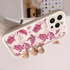 Phone Case: Gao Zhu Antique White and Pink Sea Turtle Pattern Phone Case, Suitable for iPhone 11, 12, 13, 14, 15, 16, iPhone 16, 15, 14, 13, 12, 11 Pro Max, XS, XR, X, 7, 8 Plus, SE, 12, 13 Mini Series. A Great Gift for Christmas and Halloween