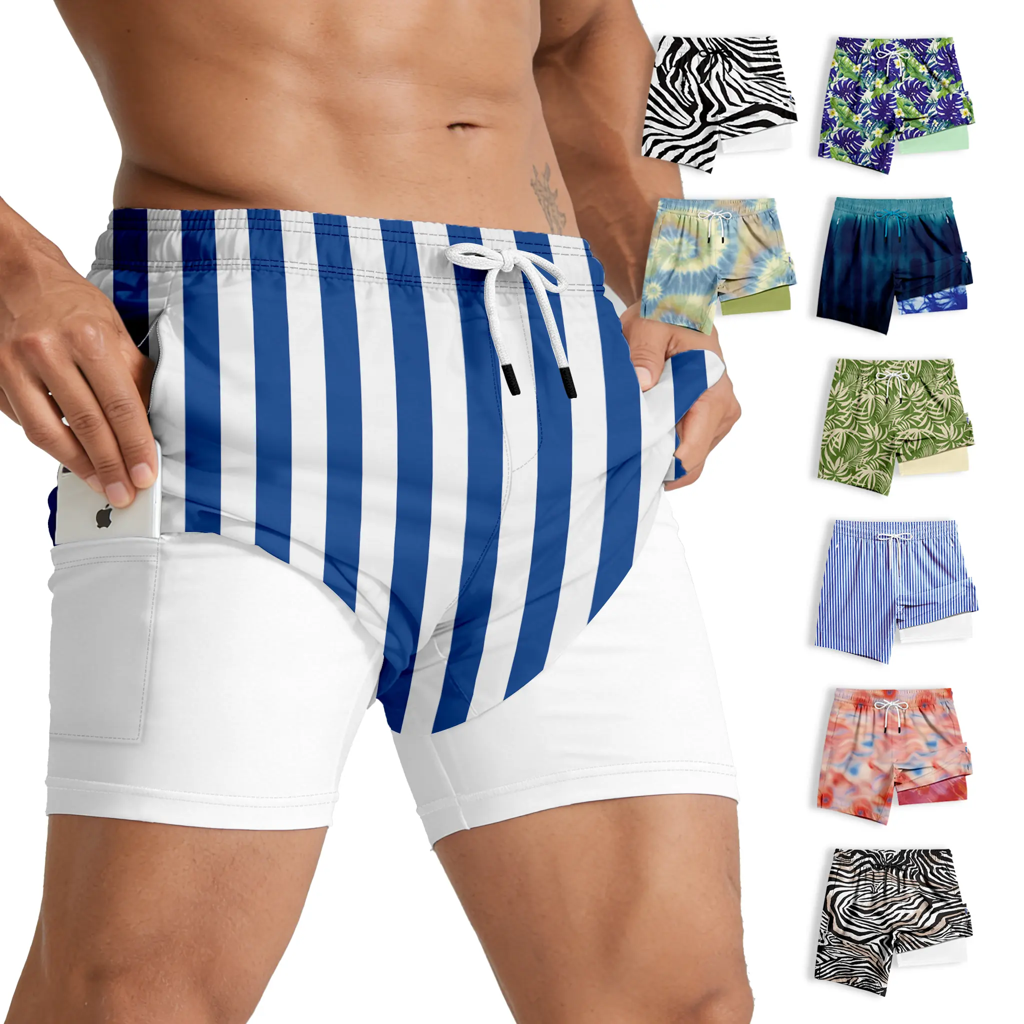 ABSECAI 2026 Men's 2-in-1 Swim Trunks - 6" Compression Liner, Beach short,Quick Dry, Zipper Pockets,Mens Clothing,Summerwins, ShortsForSummerSwimsuits, Breathable Swimming Underpants, Summer Streetwear Shorts, Outdoorfun,Summervibes,Summerwins