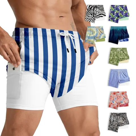 ABSECAI 2026 Men's Fitted Above-the-Knee Swimmable Men's Shorts - 6" High Stretch Privacy Boxer-Brief Liner, Quick-Dry, Zipper Pockets, Breathable, for Pool, Running