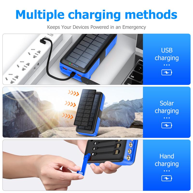 Solar Charger Power Bank 63200mAh, Portable Charger with Dual Outputs & Dual Inputs 4 LEDs Flashlight, Hand Crank Power Bank Fast Charging Battery Pack for Outdoor Camping Survival Gear