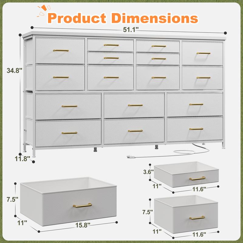 【24H-Online Help】Raybee Furniture TV Stand with 16 Storage Drawers & Power Outlet, Heavy Duty Metal Frame & Wood Top Media Console, Large Entertainment Center for Living Room, Bedroom, Closet, Modern Home Decor Storage Cabinet Organization for Small Space