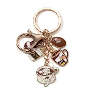 Nxqxn Coffee Theme Coffee Motif Metal Keychain, Coffee Charm Keychain, Round Fashion Casual Style, Car and Bag Decoration, Ideal Birthday Gift for Friends and Family, Coffee Keychains