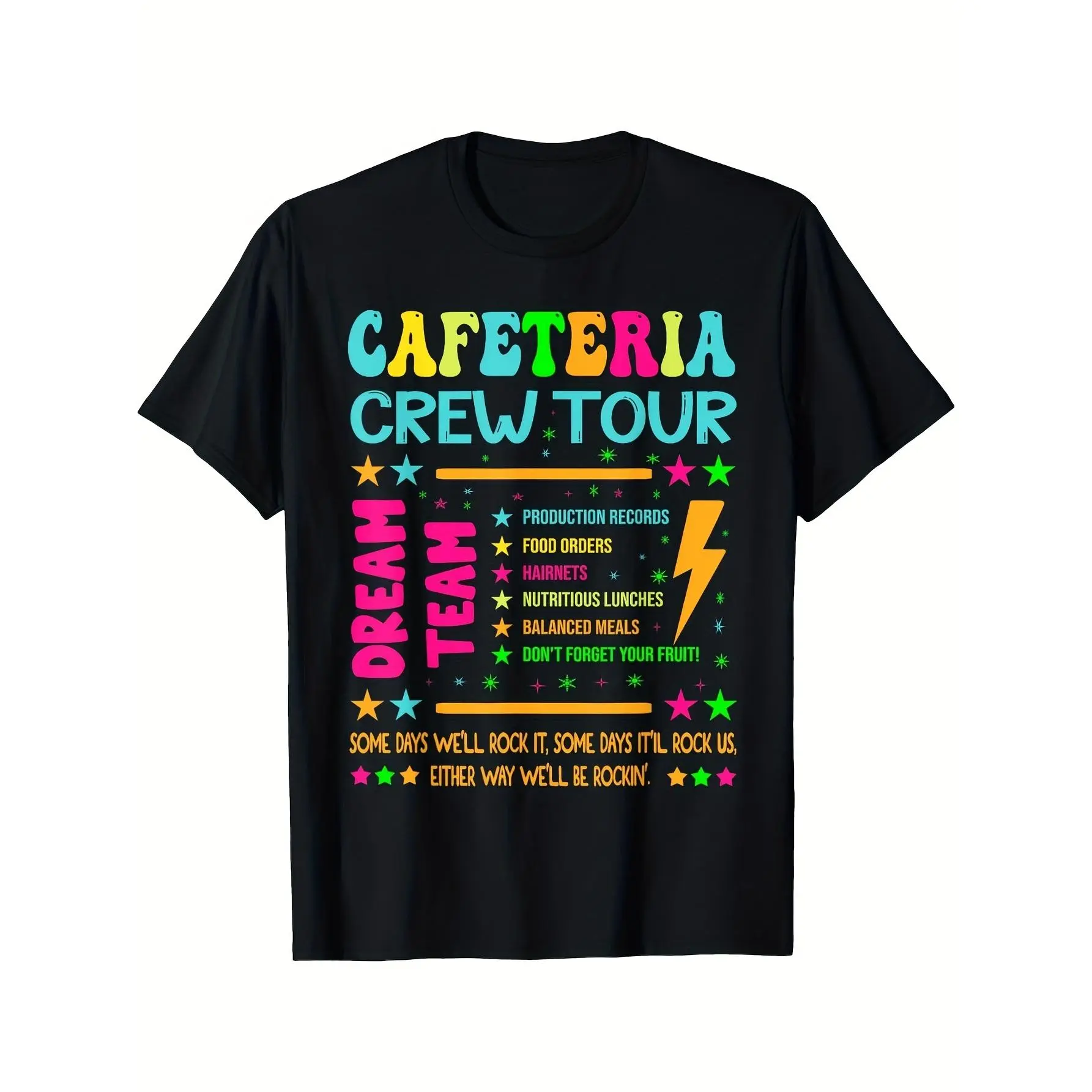 Funny Cafeteria Crew Tour Lunch Lady Dream Team T Shirt Heavyweight 180Gsm Black School Cafeteria Shirt with Funny Food Service Sayings Loose Fit Adult Sizes for Cafeteria Workers School Staff Same Style 2026 Summer Shirt Sleeved Printed T Shirt 180