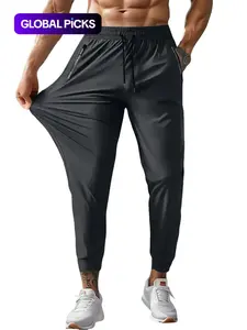 Men's Solid Color Zipper Pocket Sports Pants, Breathable Quick Drying Elastic Waist Trousers, Casual Comfy Outdoor Pants for Gym Workout Running, Sports Bottoms, Sporty Style