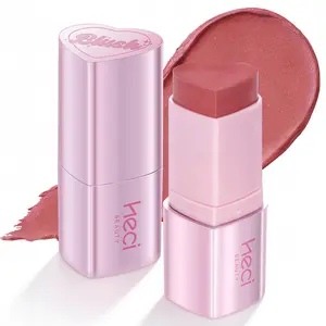 HECI BEAUTY Cream Blush Stick, Heart-Shaped Cream-to-Powder Blush 0.25 oz – Soft-Focus Long-Lasting Cheek & Eye Makeup Color, Jojoba Oil & Shea Butter, Vegan & Cruelty-Free, Gift for Her, SPICY
