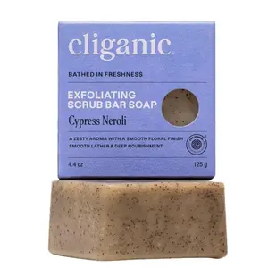 Cliganic Exfoliating Scrub Bar Soap – Buffs Away Surface Impurities, Hydrates & Nourishes, Leaves Skin Soft & Smooth, Vegan, Cruelty-Free, Made With 98% Natural Origin Ingredients - Cypress Neroli