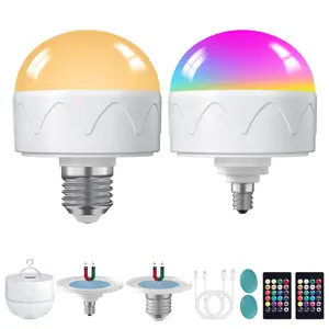 ChangM 2Pack Rechargeable Light Bulbs with Remote E26/E12 Battery Operated Light Bulb 2200mAh, 3 Color Temperatures/Timer/Dimmer/Color Changing Puck Lights with Remote, Cordless Light Bulb for Non-Hardwired