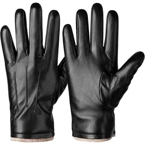 Winter PU Leather Gloves For Men, Warm Thermal Touchscreen Texting Typing Dress Driving Motorcycle Gloves Wool Lining