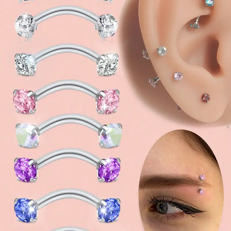 16G CZ Eyebrow Piercing Jewelry Curved Barbell Eyebrow Rings Vertical Labret Lip Jewelry Rook Daith Vertical Tragus Helix Earrings For Women Men Body Piercing Jewelry 8mm Hypoallergenic Stainless Steel Side Labret Jewelry Wearable Jewelry