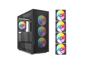 SAMA S40 Black ATX Mid Tower Case - High Airflow, 4x 120mm ARGB PWM Fans, Tempered Glass, Mesh Front, Type-C, Supports ATX/M-ATX/ITX & 4090 GPUs - Computer Case