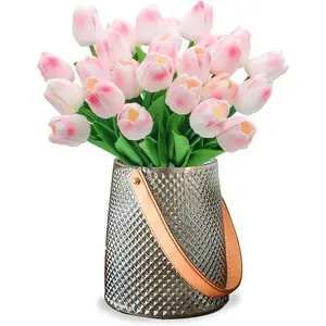 Real Touch PU Artificial Tulips - 20/40 Pcs Decorative Flowers for Wedding Centerpiece, Table Decoration, Mother's Day Gift (Light Pink)