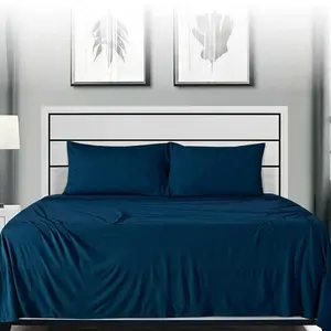 Orbby Navy Blue Jersey Knit Bed Sheet Set 3PC – Soft Stretchy T-Shirt Style Bedding, Deep Pocket Fitted Sheets, Cozy All Season Bedroom Essential
