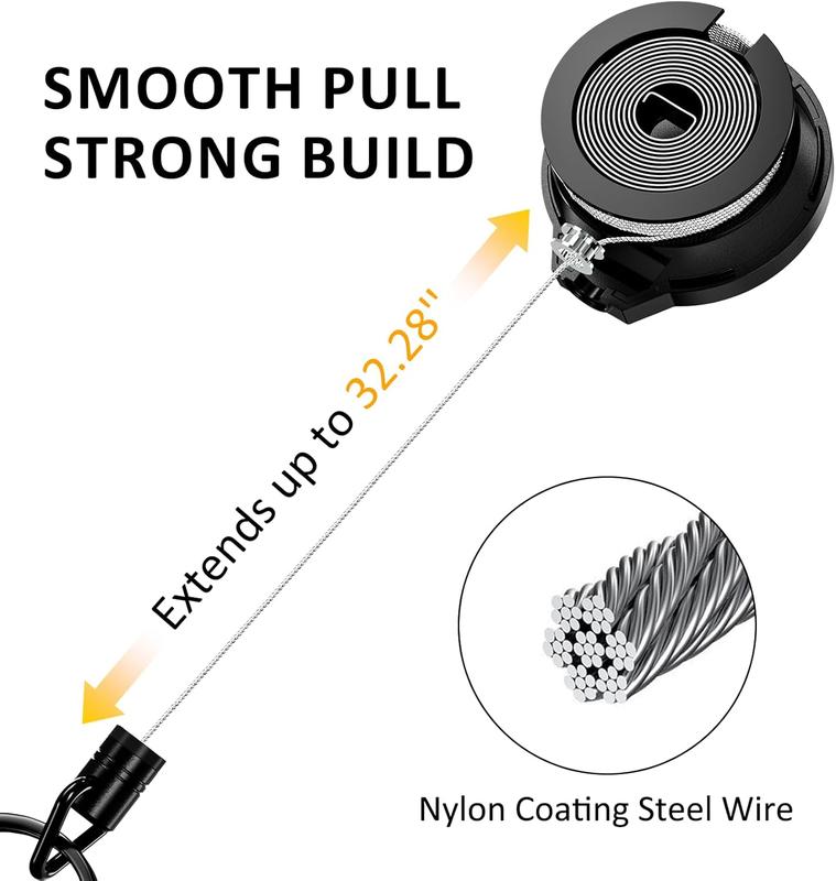 MNGARISTA Retractable Badge Holder, Heavy Duty Badge Reel Keychain with Belt Clip, 3K Carbon Fiber ID Card Holder Lanyard with 32.26" Retractable Key Chain, Black