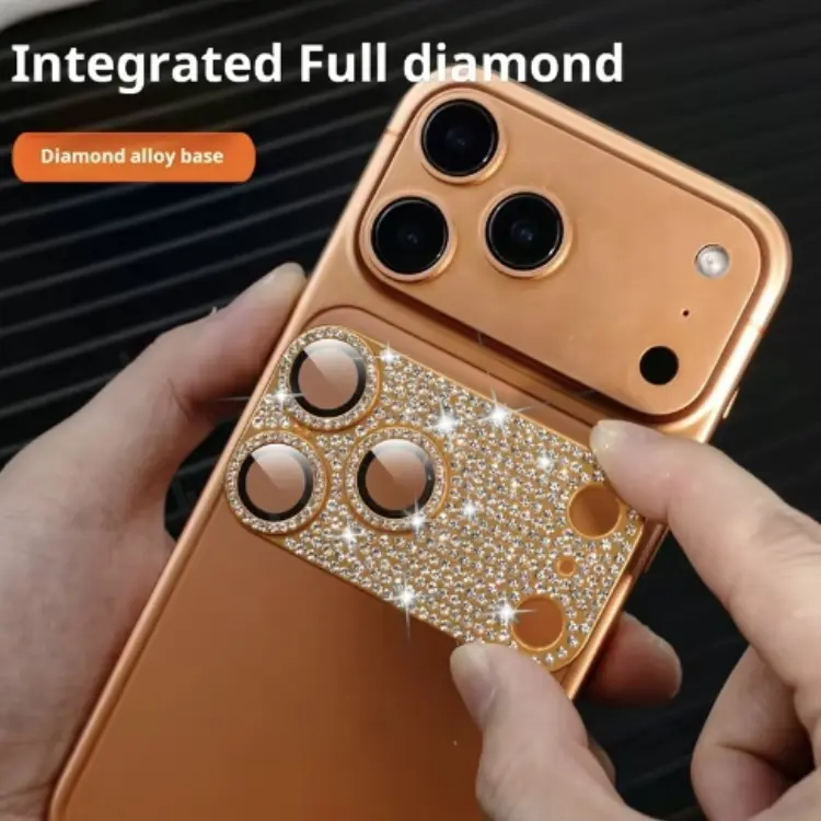 Rhinestone-embellished phone camera lens covers; tempered glass shock-resistant screen protectors for the iPhone 17, 16, 15, 14, and 13 series; full-coverage design; phone cases; accessories; protection
