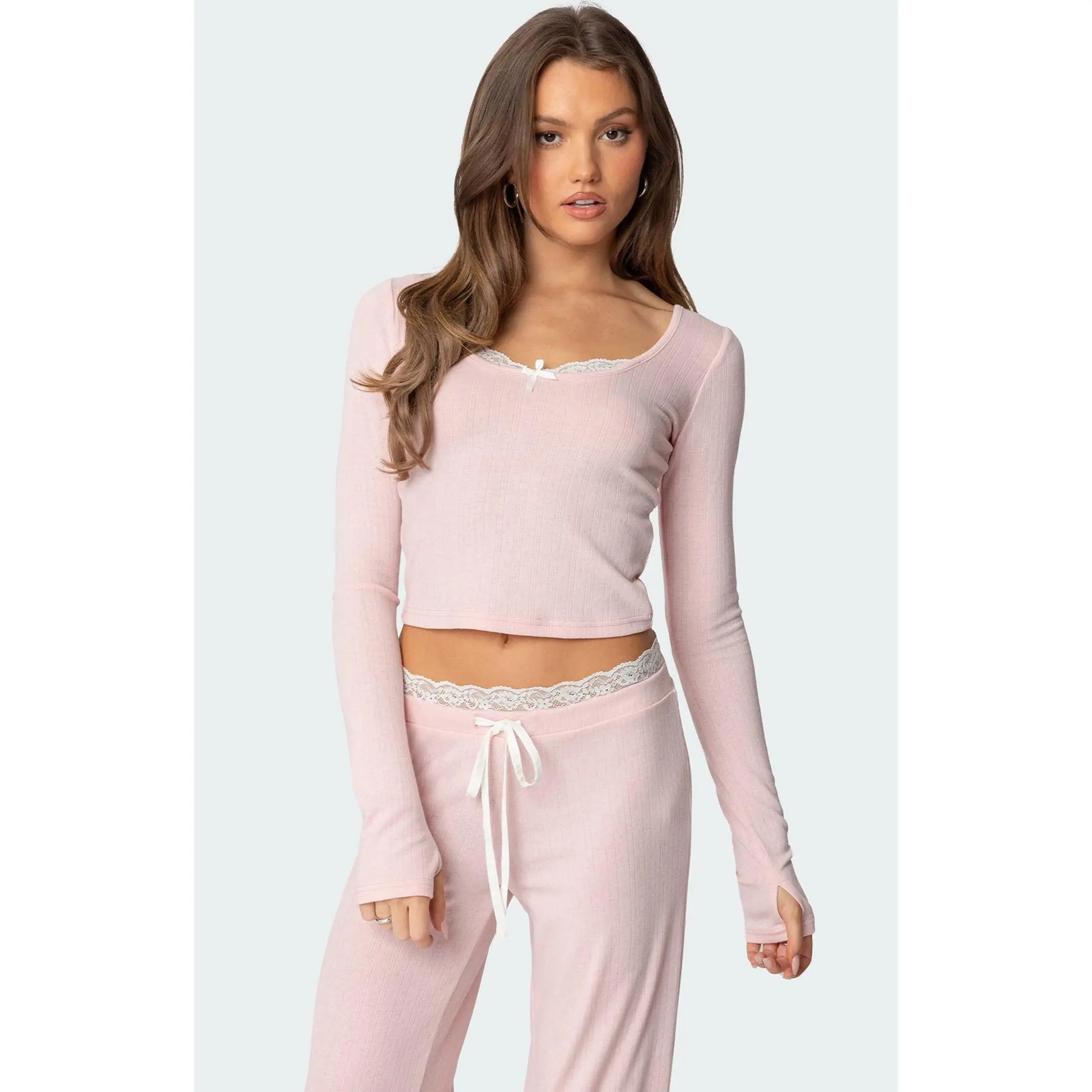 Edikted Women's Peekaboo Lace Long Sleeve Top