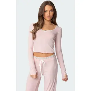 Edikted Women's Peekaboo Lace Long Sleeve Top