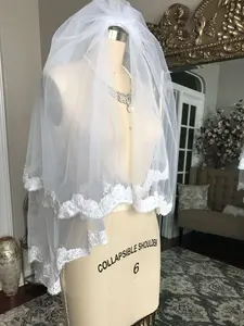 Style SV02 Made-to-Order Very Light Beaded Floral Wide Trim Short Lace Drop Veil