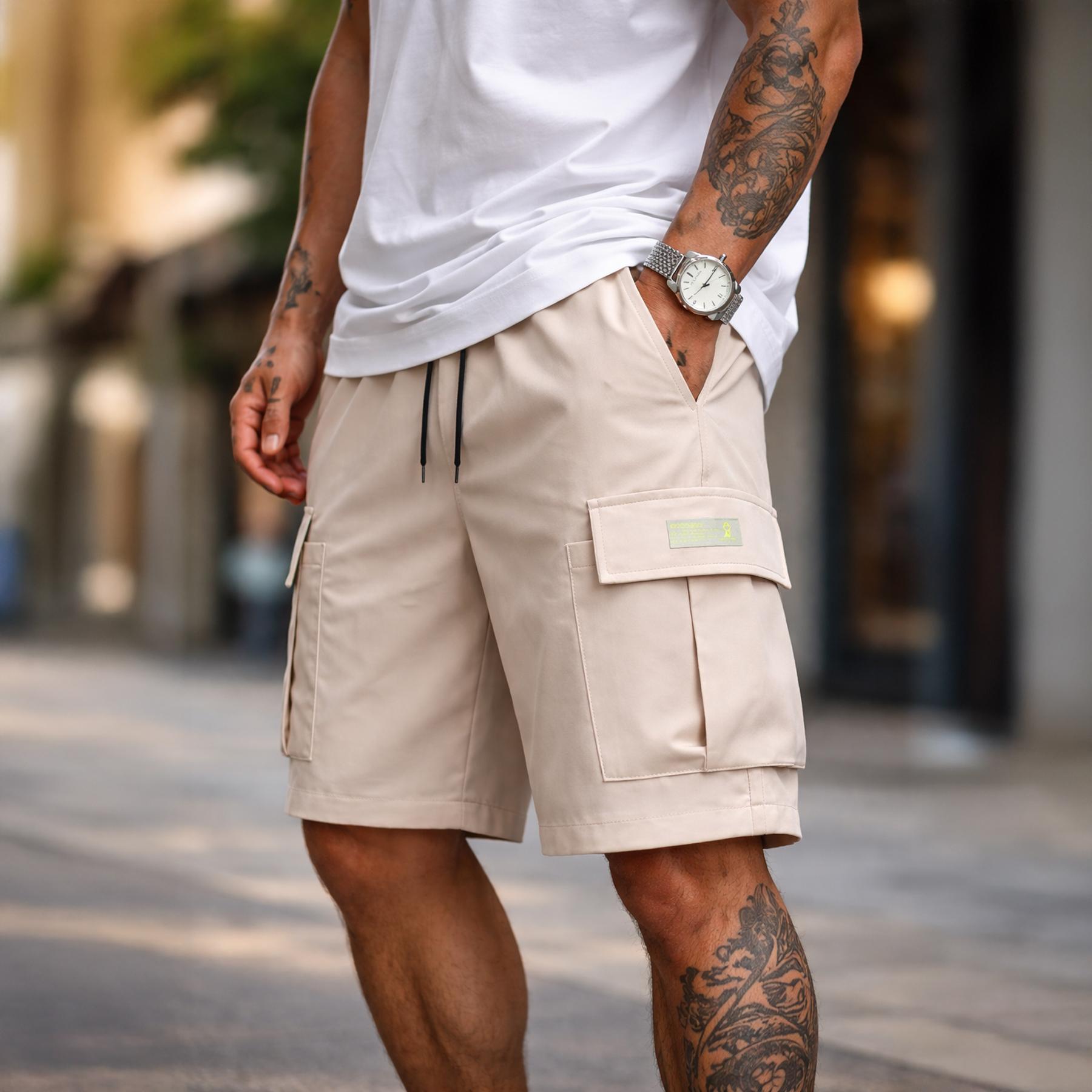 Mens Cargo Shorts Techwear Gorpcore Urban Utility Multi Flap Pockets Loose Fit Wide Leg Drawstring Summer Casual Streetwear High Street Vibe Cityboy Tactical Outdoor Hiking Athletic Workout Daily Wear Half Pants Multi Pack Bundle Fashion Basics Essentials