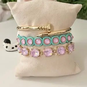 The Kendall Bracelet Stack - Gold-Tone Stackable Bracelets with Pink & Teal Beads for Women's Fashion