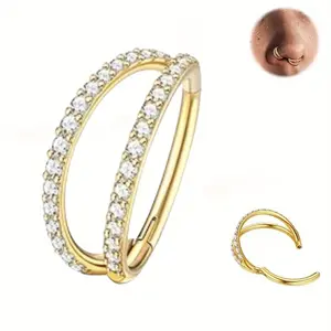 4PCS Unisex Septum Conch Lip Piercing Hoops Hinged Segment Titanium Steel Double Hoops + Steel Tragus Earrings + Double Row Zircon Nose Rings/Septum Ear Bone Studs Versatile Body Jewelry Stainless Steel Earrings