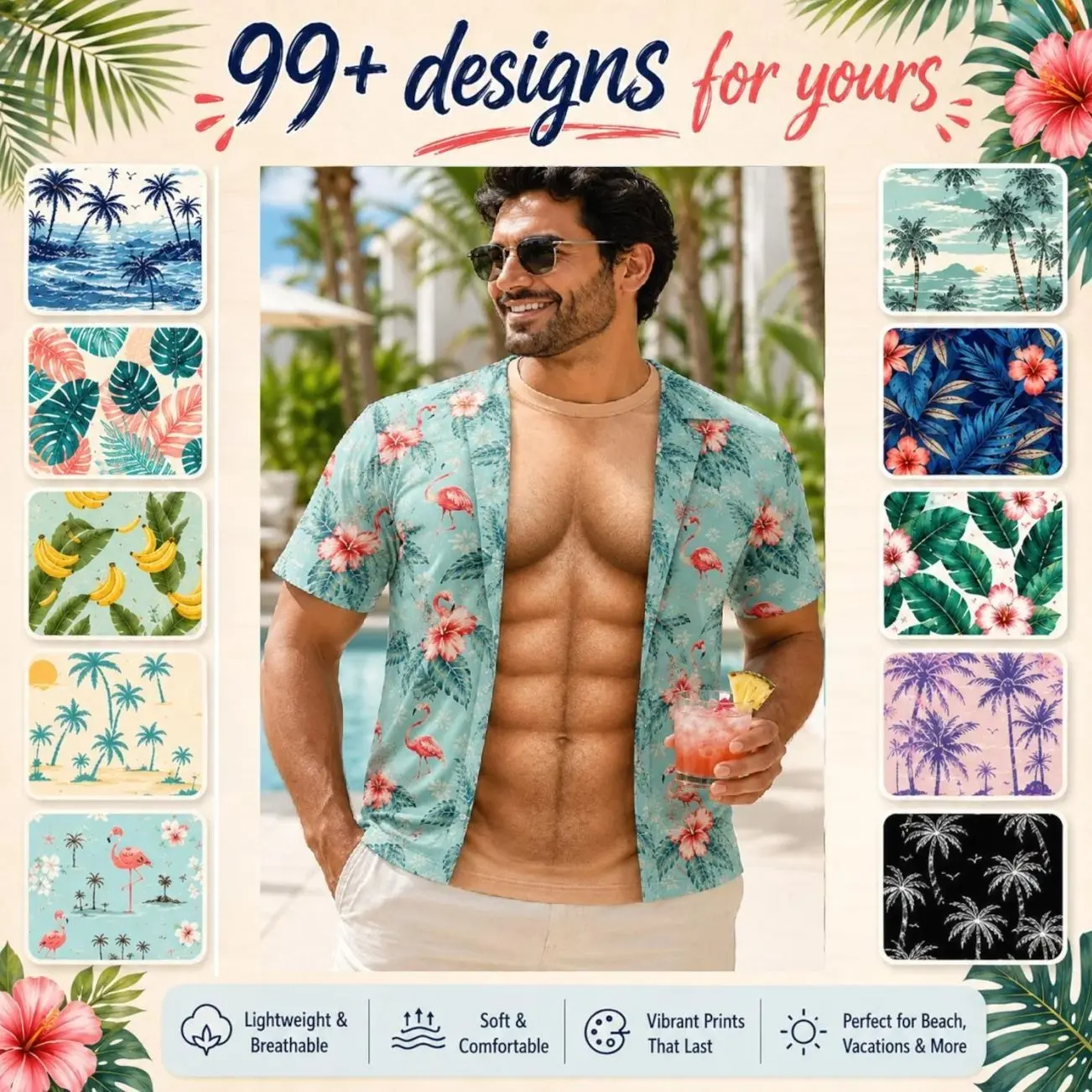 Custom Funny Muscle T Shirt for Men, Personalized Hawaiian Shirt Illusion Tee, 3D Fake Open Shirt, Summer Vacation Gift, Gift for husband 137