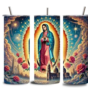 Nuestra Señora de Guadalupe Tumbler – 20oz Stainless Steel Insulated Cup with Floral Design, Ideal for Drinkware and Flasks